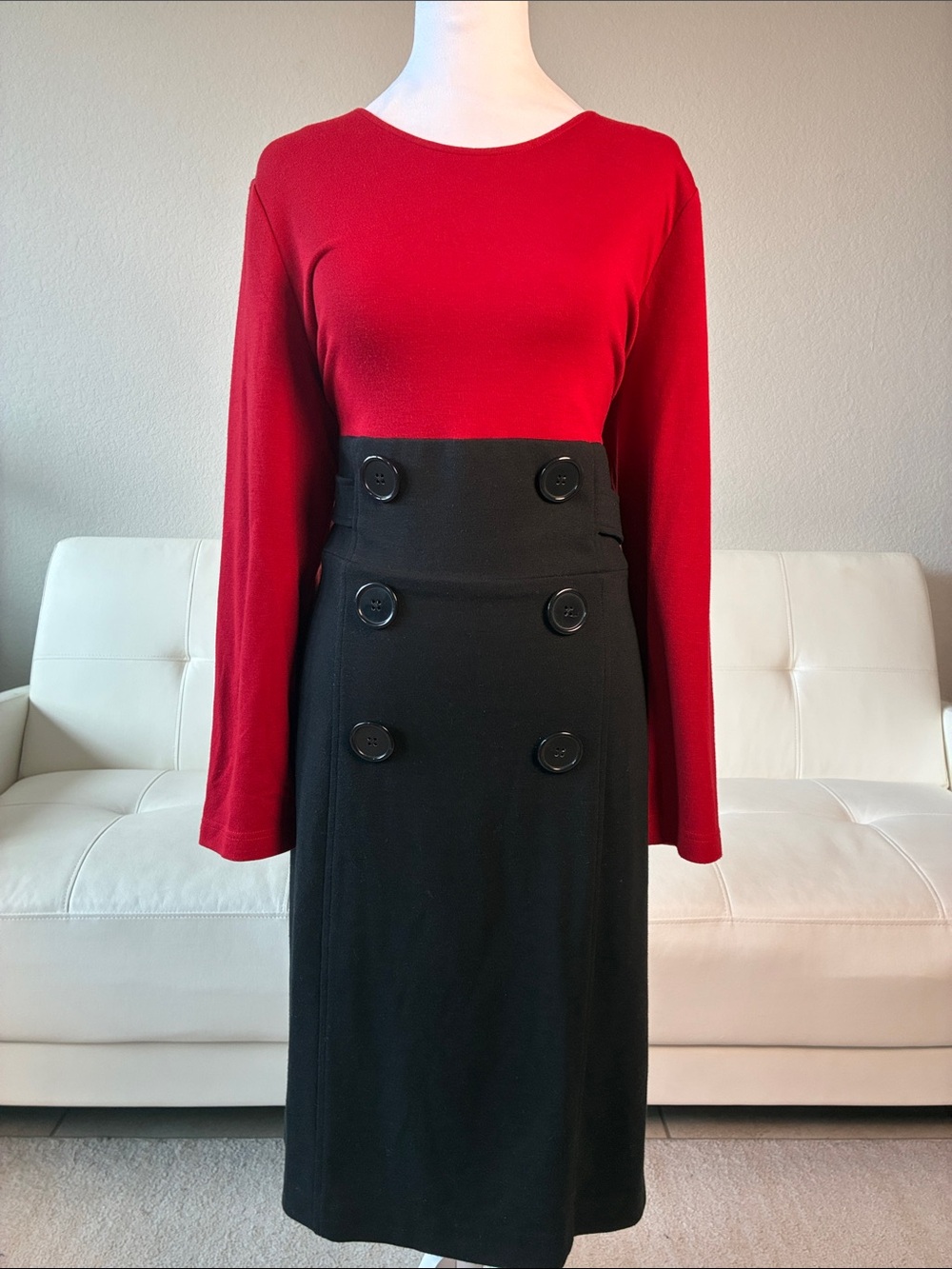 Talbots Elegant Red and Black Two-Tone Button Front Women's Dress